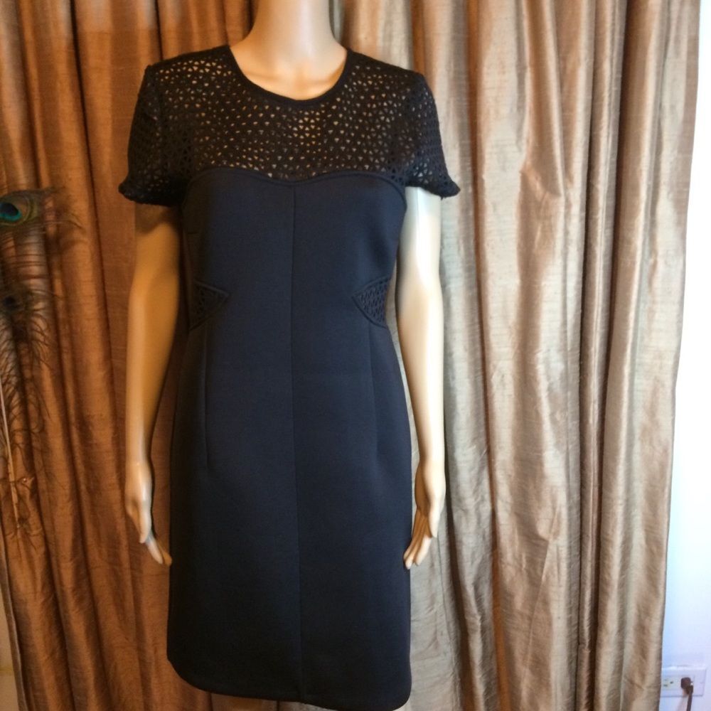 Allen B. Body Con Little Black Dress w/Laser Cut Neoprene Fabric Size M